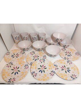 Temp-tations Old World 16-Piece Melamine Party Set Confetti Plates Bowls Cups